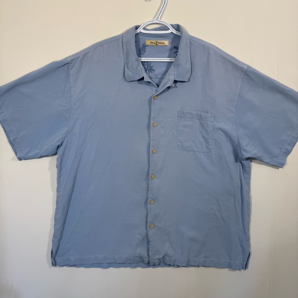 Tommy Bahama Blue Short Sleeve Camp Shirt XXL Textured Woven Hawaiian Vacation‎